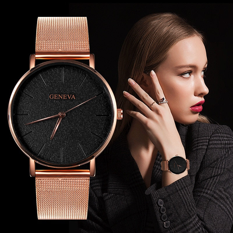 Luxury Rose Gold Mesh Stainless Steel Women's Watches