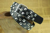 Black Metal Pyramid Studded Leather Belt For Women