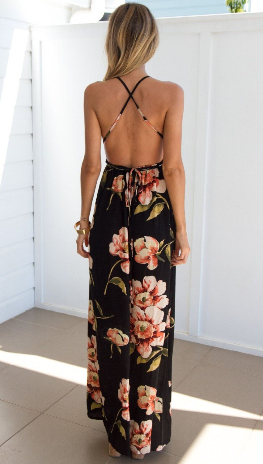 Summer dress 2020 Floral Vestidos Mujeres Sexy Maxi Dress Long Pleated Dresses Backless robe femme robe longue evenning-dress