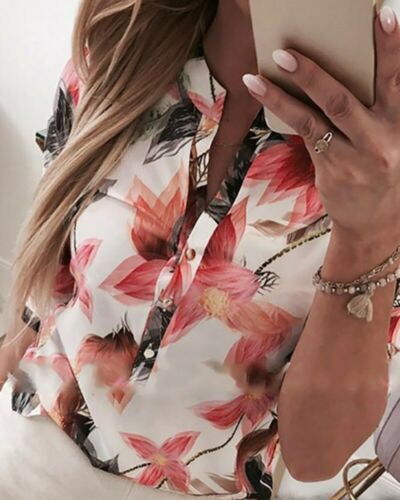 3/4 Sleeve Floral Loose Blouses Tops Woman Female Shirt