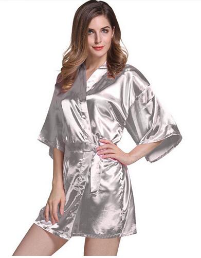 Silk Satin Short Night Robe Solid Kimono Robe Fashion Bath Robe Sexy Bathrobe  Wedding Bride Bridesmaid Robe