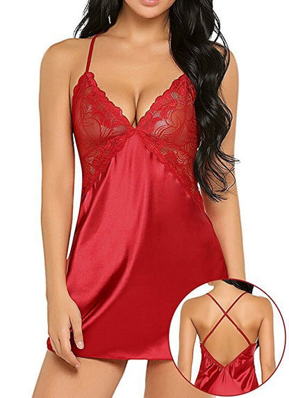 Sexy Lingerie Faux Silk Nightgowns Satin Sleepwear Night Dress Women Sleeveless Nighties V-neck Nightdress Nightwear Nightshirt