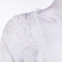 White Lace Hollow Long Sleeve Bikini Cover-Ups Maxi Long Dress