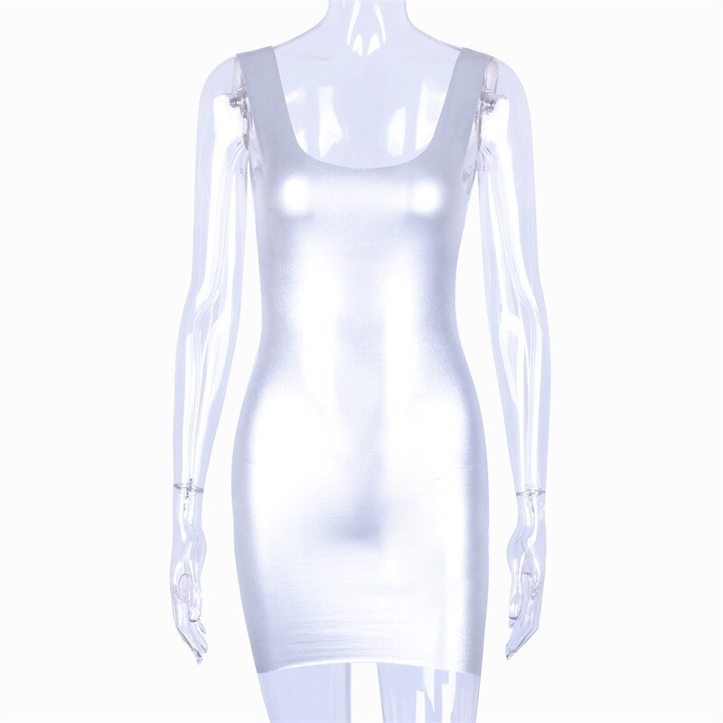 spaghetti straps silver reflective sexy bodycon mini dress