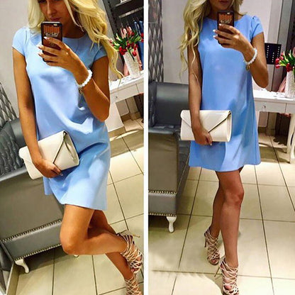 Summer Beach Casual Dress Women Female Short Sleeve Loose Mini Short A-line Dresses Candy Color S-XXL