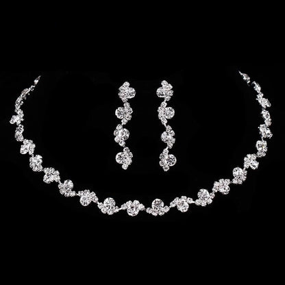 TREAZY Silver Color Rhinestone Crystal Waving Choker Necklace Earrings Set Bridesmaid Bridal Wedding Jewelry Sets