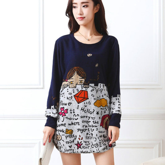 Long-sleeve O-neck Cashmere Sweater Large Size Casual Print