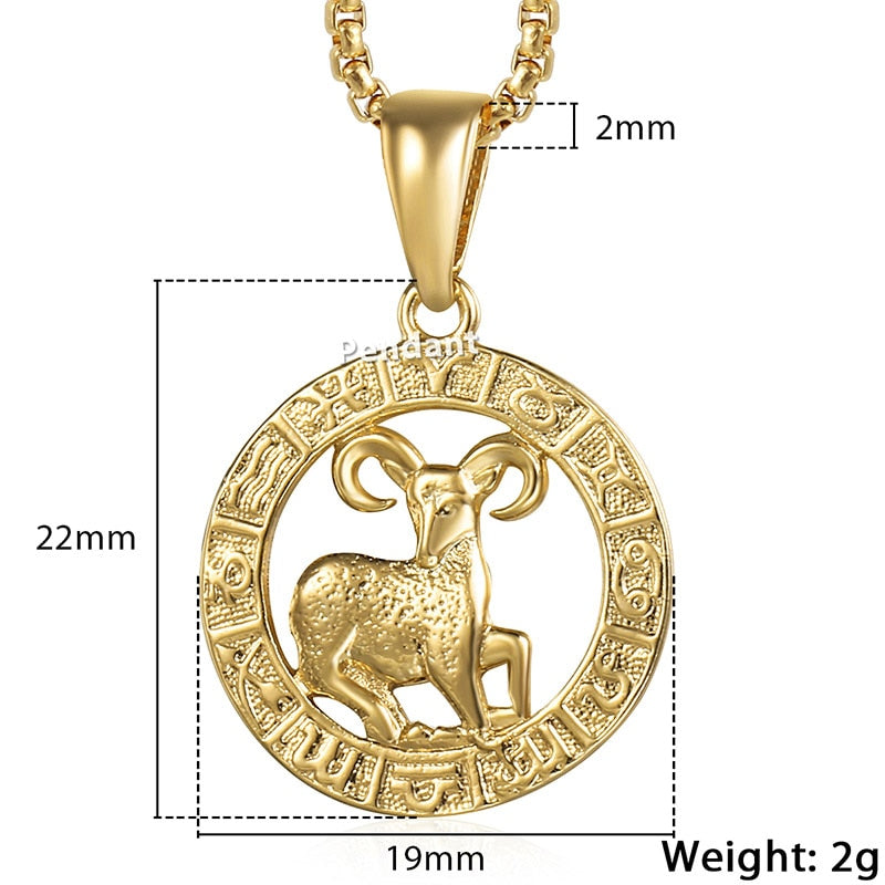 12 Constellations Zodiac Sign Gold Pendant Necklace for Women Men