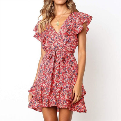 Floral Print Chiffon Beach Dress