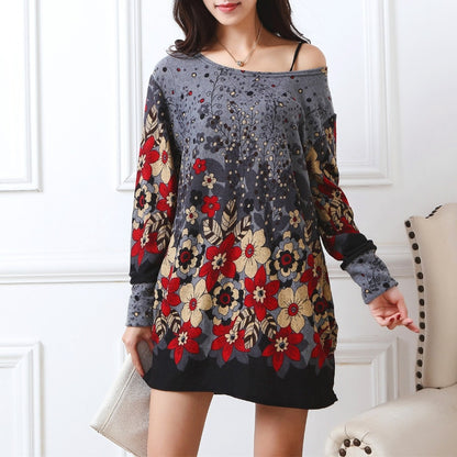 Long-sleeve O-neck Cashmere Sweater Large Size Casual Print