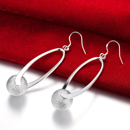 Silver 925 Jewelry Earrings Long Sanding Ball Earring For Women