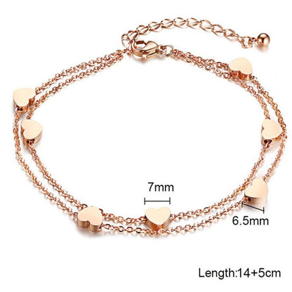 Fashion Heart Double layer Bracelet&Anklet For Women Adjustable Temperament Stainless Steel Chain Bracelets