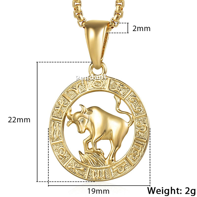 12 Constellations Zodiac Sign Gold Pendant Necklace for Women Men