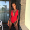 Sexy Deep V Neck Swimwear Women Summer One Piece Swimsuit Backless Beach Wear Bathing Suit White Black Red