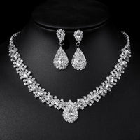 TREAZY Sparkling Rhinestone Crystal Teardrop Design Wedding Bridal Jewelry Set Silver Plated Women Choker Necklace Earrings Set