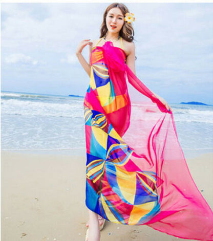 Hot Selling Summer Sunscreen Women Chiffon Beach Bikini Cover Up Wrap Scarf Pareo Swimwear Sarong Dress Beachwear