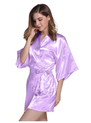 Silk Satin Short Night Robe Solid Kimono Robe Fashion Bath Robe Sexy Bathrobe  Wedding Bride Bridesmaid Robe