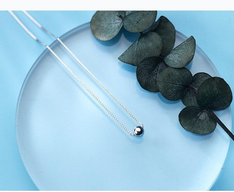 Tiny Simple Bead Necklace Pendant 925 Sterling Silver Round Jewelry For Women