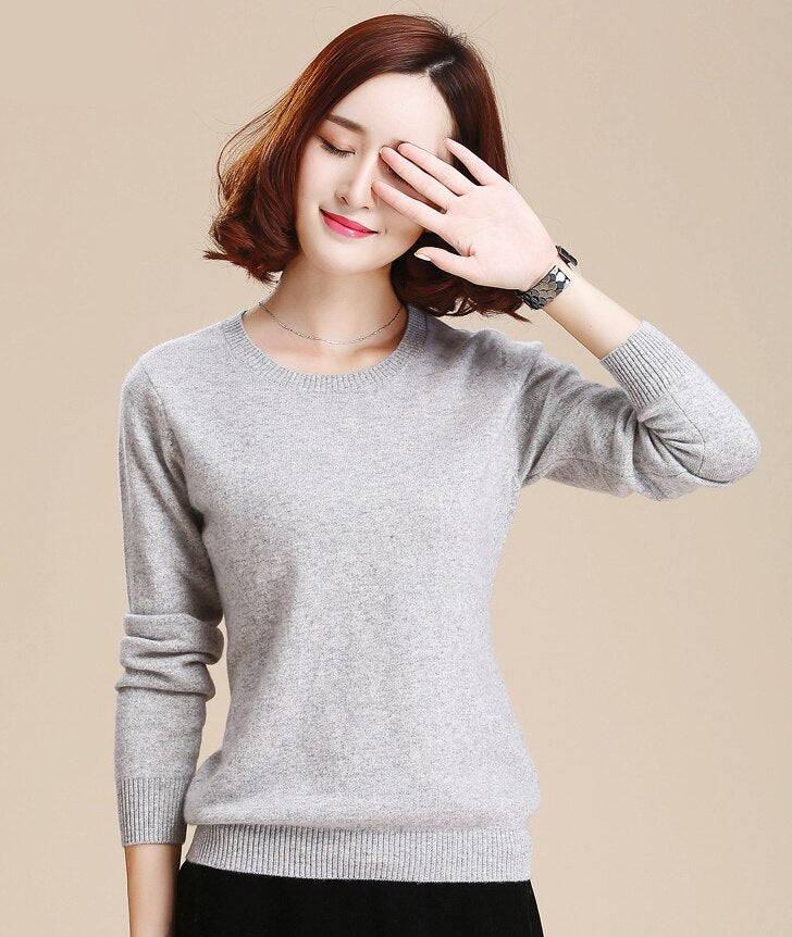 O-Neck Solid Color Long Sleeve Knitted Sweater