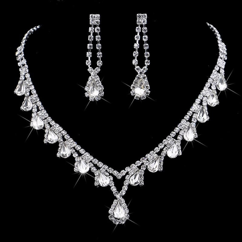 TREAZY Fashion Bridesmaid Bridal Jewelry Sets for Women Rhinestone Crystal Necklace Earrings Sets Statement Wedding Jewelry Sets