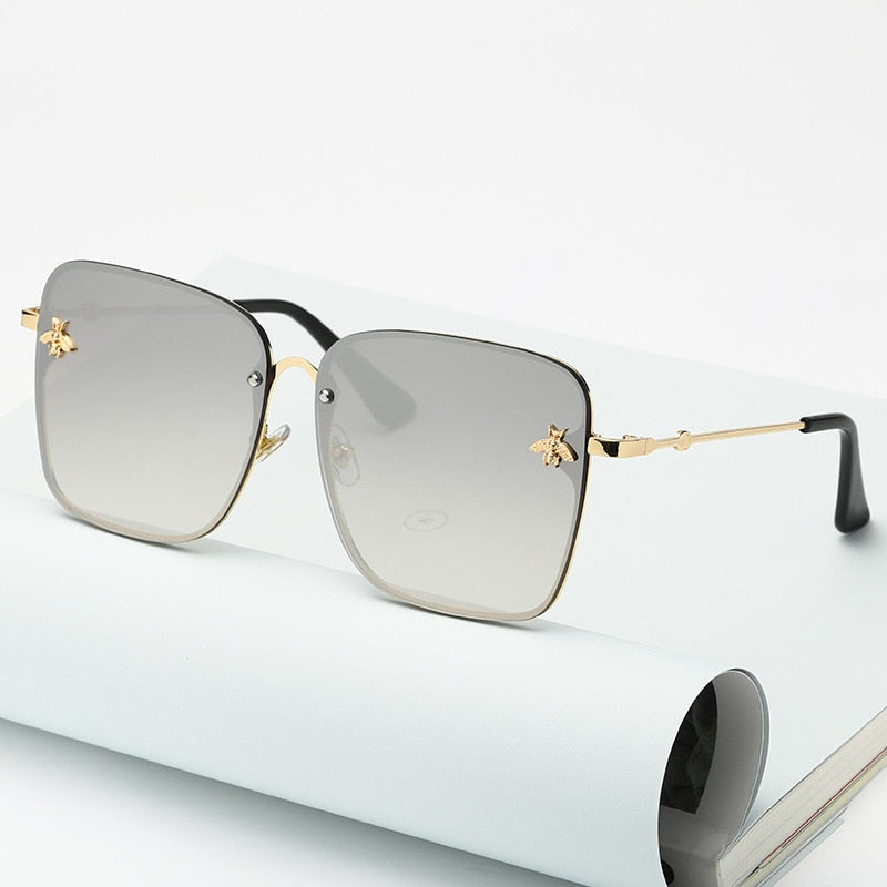 Oversize Rimless Square Bee Sunglasses Women Men