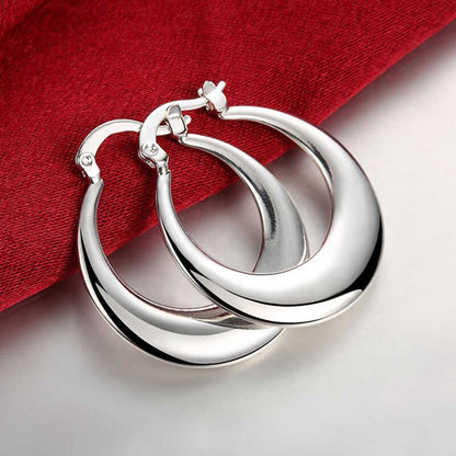 925 Silver Fashion Moon Hoop Earring For Women