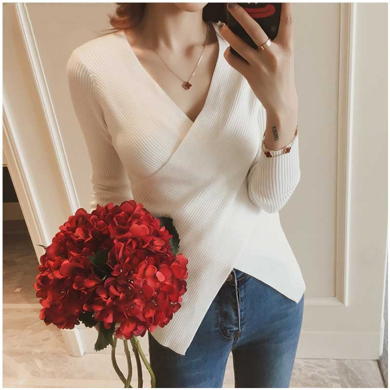 Deep v neck women knitted sweaters