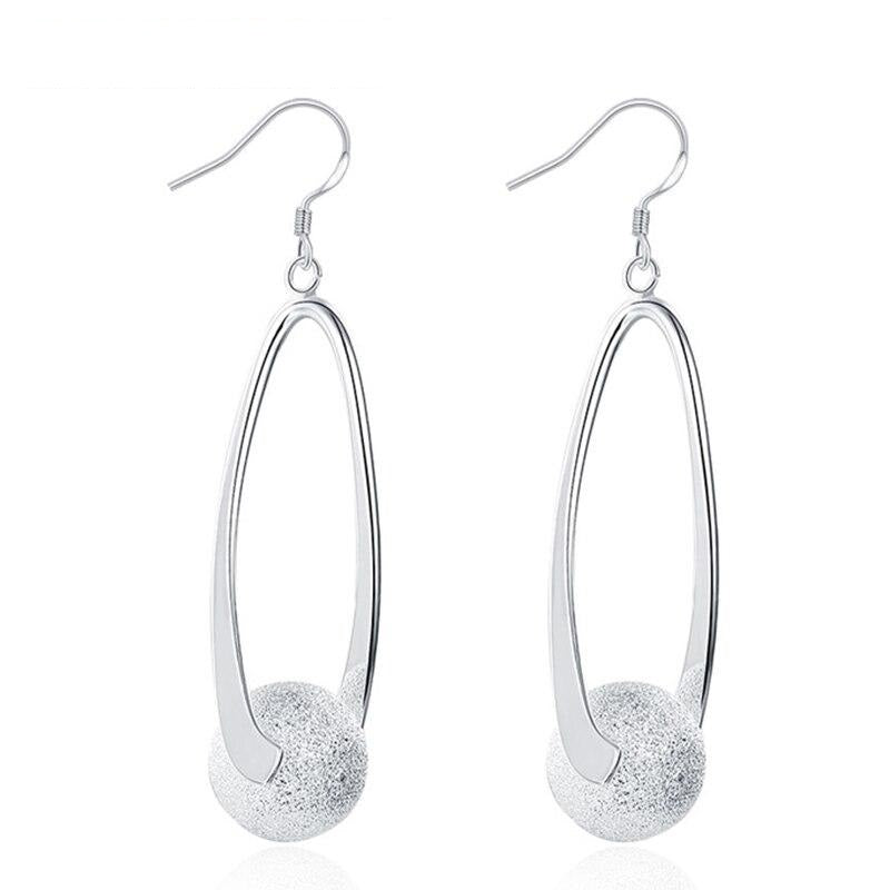 Silver 925 Jewelry Earrings Long Sanding Ball Earring For Women