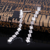 TREAZY Squares Shape Bridal Long Earrings Diamante Silver Color Rhinestone Crystal Dangle Earrings For Women Wedding Accessories