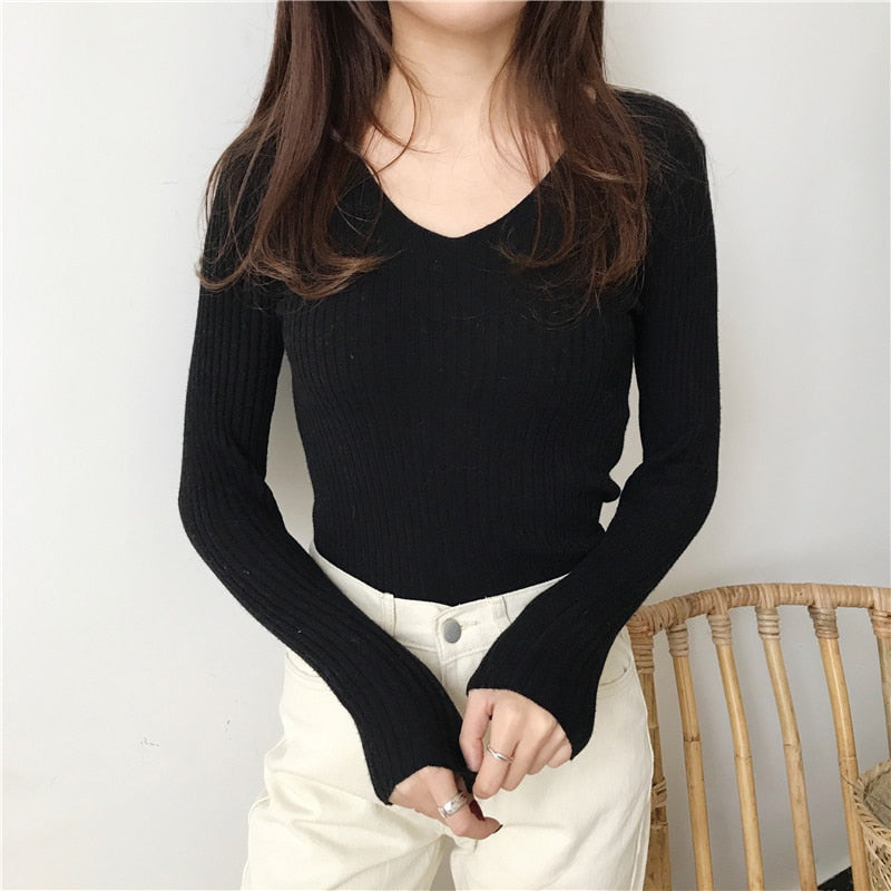 V Neck Sweater Knitted Fashion Sweaters