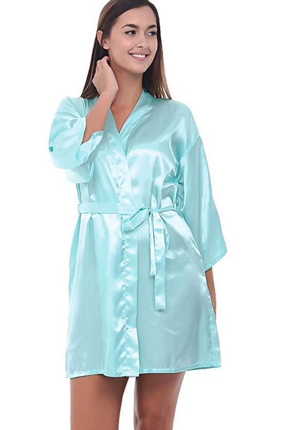 Silk Satin Short Night Robe Solid Kimono Robe Fashion Bath Robe Sexy Bathrobe  Wedding Bride Bridesmaid Robe