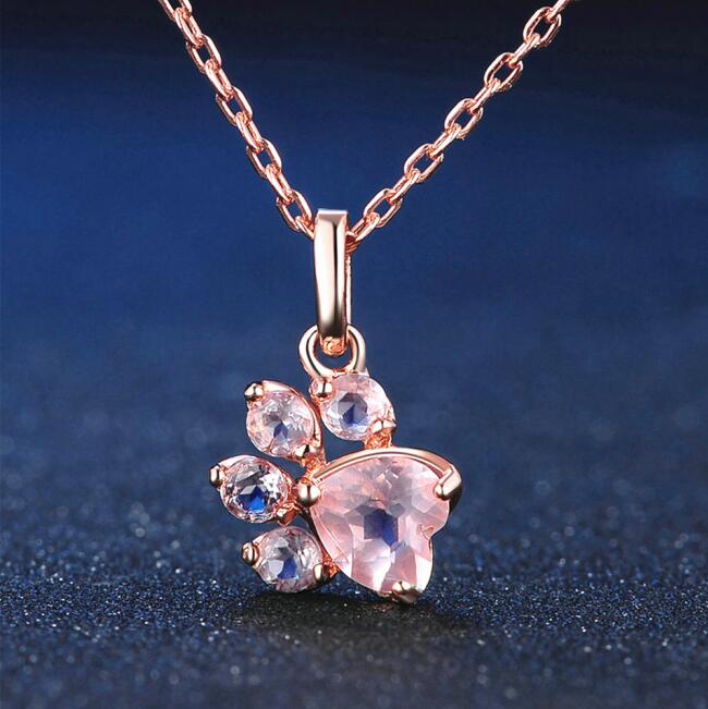 Rose Gold Bear Paw Dog Cat Claw Pink Necklace