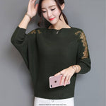 Loose Batwing Knitted Pullover Tops Lace Decoration
