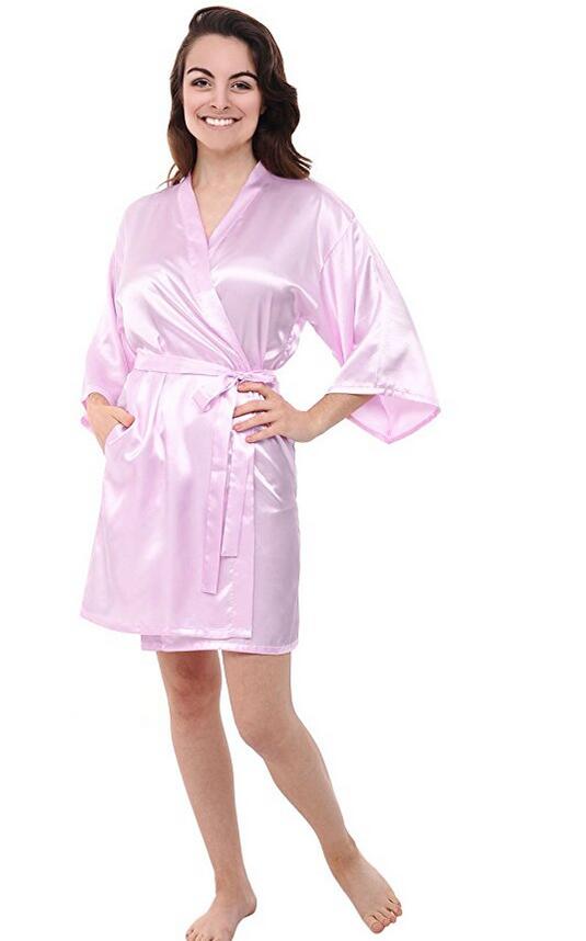 Silk Satin Short Night Robe Solid Kimono Robe Fashion Bath Robe Sexy Bathrobe  Wedding Bride Bridesmaid Robe