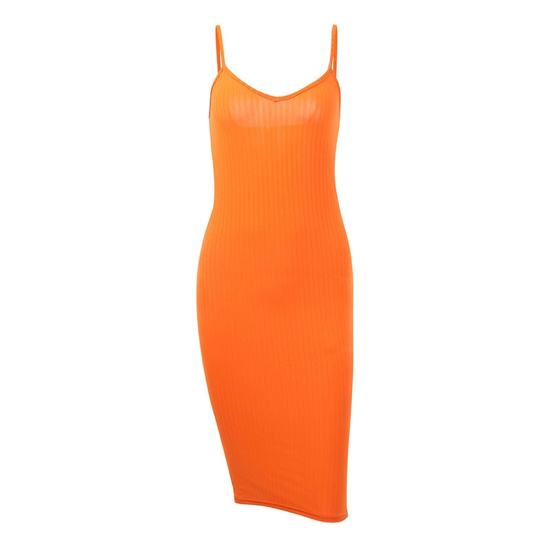 Toplook Orange Dresses 2019 Sexy High Waist Women Summber V-Neck Backless Knee Dress Spaghetti Bodycon Elegant Fashion Party