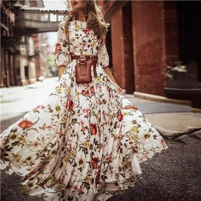 Floral Maxi Dress Fresh Long Sleeve Party Dress