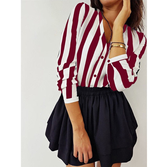 Striped Loose Ladies Office Blouses