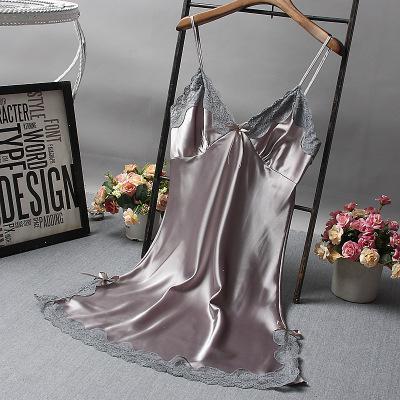 Lace Deep V-neck Nightdress Sexy Lingerie Nightgowns Sleepwear Night Dress Women Sleeveless Nightwear Faux Silk Satin Nightshirt