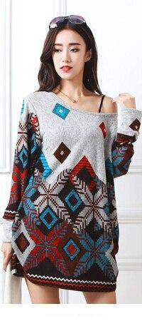 Long-sleeve O-neck Cashmere Sweater Large Size Casual Print