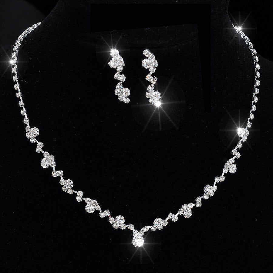 TREAZY Fashion Bridesmaid Bridal Jewelry Sets for Women Rhinestone Crystal Necklace Earrings Sets Statement Wedding Jewelry Sets