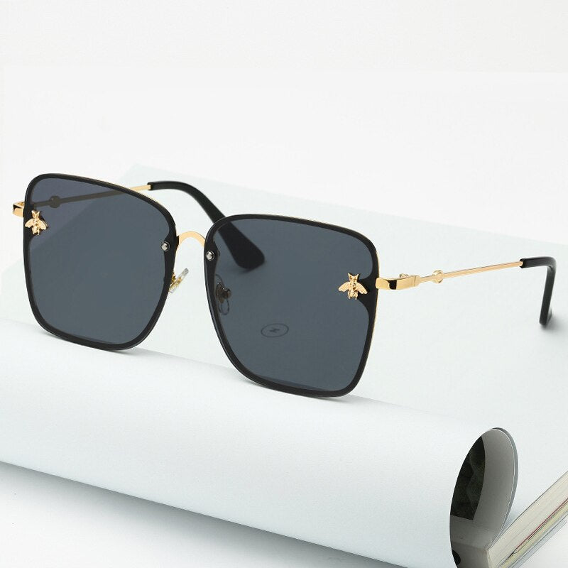 Oversize Rimless Square Bee Sunglasses Women Men