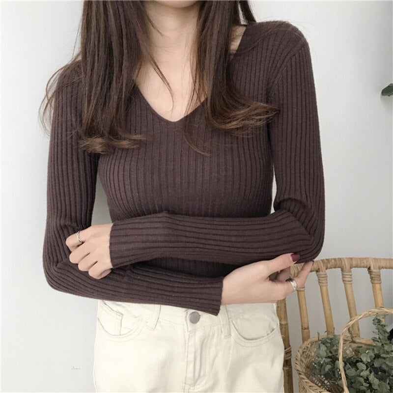 V Neck Sweater Knitted Fashion Sweaters