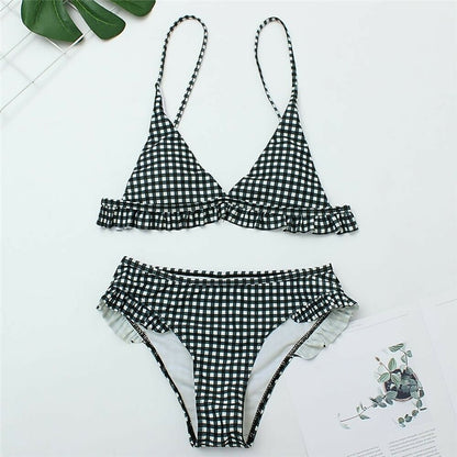 Sexy Plaid Bikini 2022 Red Green Plaid Bathing Suits Swimwear Ruffles Push Up Triangle Swimsuits Beachwear Women Swimming Suits