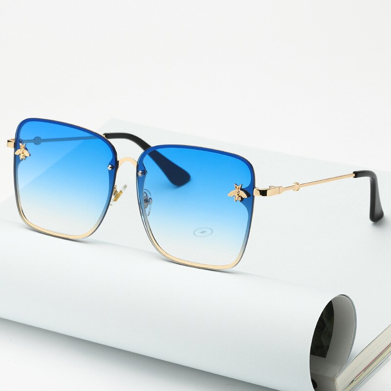 Oversize Rimless Square Bee Sunglasses Women Men