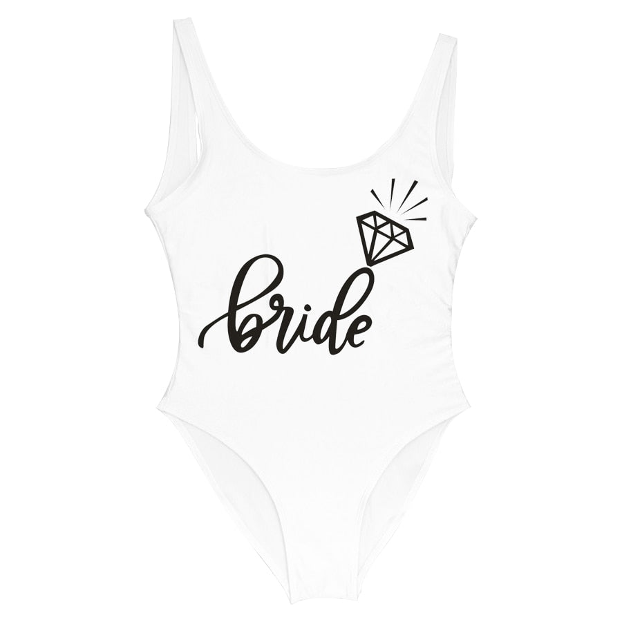 Bride Tribe Print One Piece Swimsuit For Women Bathing suit Lining Bikini Wedding Party Backless Beachwear Bikini