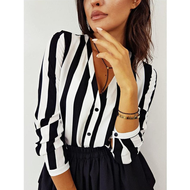 Striped Loose Ladies Office Blouses