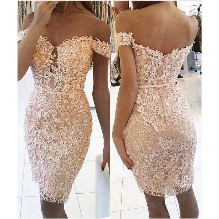 Summer Floral Lace Short Sleeve Sexy V Neck Bodycon Dresses