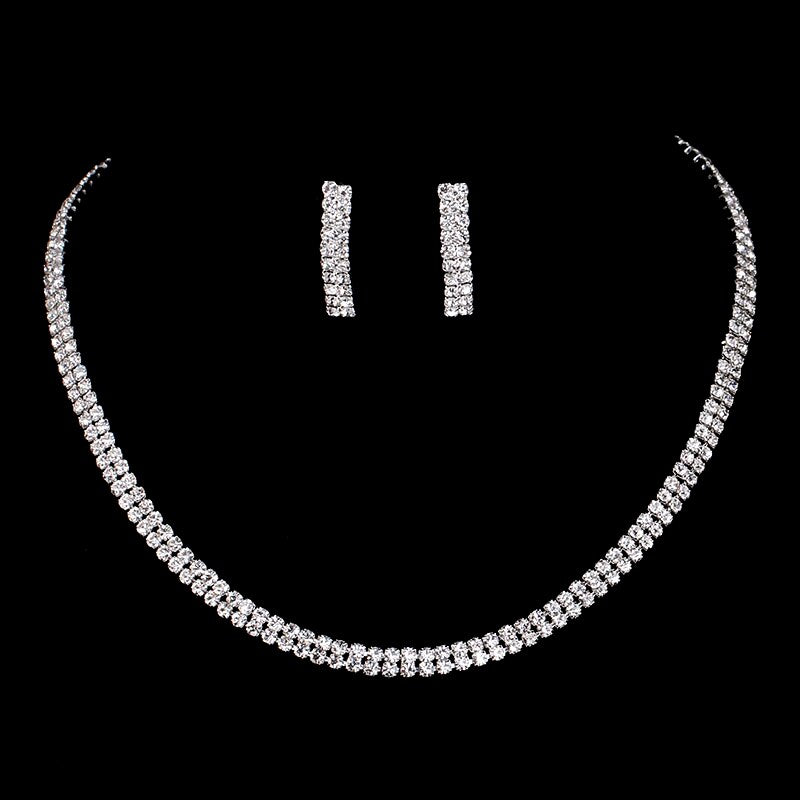 TREAZY Simple Crystal Bridal Jewelry Sets Silver Color Choker Necklace Earrings Sets for Women Wedding African Jewelry Sets