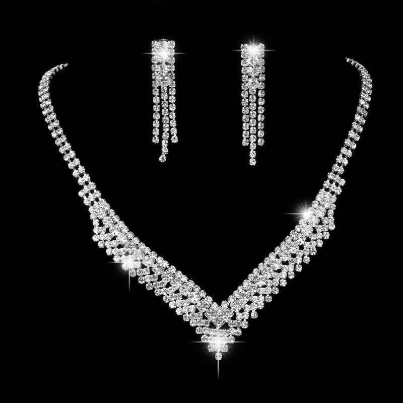 TREAZY Fashion Bridesmaid Bridal Jewelry Sets for Women Rhinestone Crystal Necklace Earrings Sets Statement Wedding Jewelry Sets