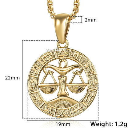 12 Constellations Zodiac Sign Gold Pendant Necklace for Women Men